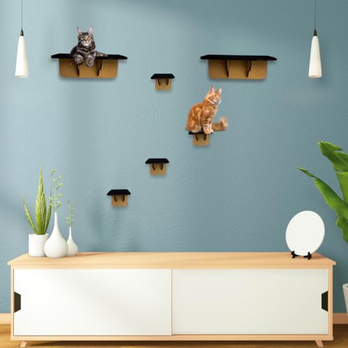 Kit 2 Prateleiras + 4 Degraus Em Mdf Com Carpete Antiderrapante Fixo de Parede