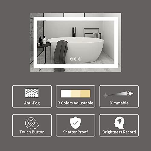 Amorho LED Bathroom Mirror 40"X32" with Front and Backlit, Stepless Dimmable Wall Mirrors with Anti-Fog, Shatter-Proof, Memory, 3 Colors, Double LED Vanity Mirror (Horizontal/Vertical)
