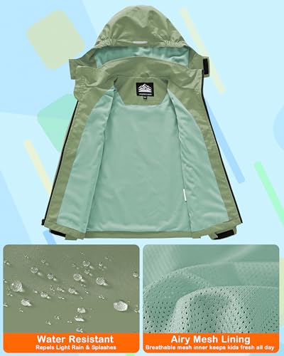 Image of Kids Rain Jacket Boys Girls Lightweight Raincoats Kids Outdoor Windbreaker Jackets with Detachable Hood