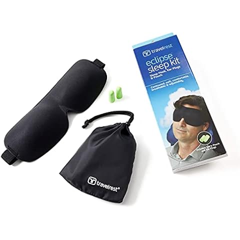 Travelrest Tranquility Sleep Mask with Ear Plugs & Carry Pouch for Home or Travel - Airplane Sleep Mask, Soft Sleep Eye Mask for Men and Women - Total Blackout for Restful Sleep with Adjustable Straps Cover