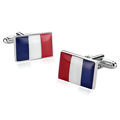 ANAZOZ Boutons de Manchette France Drapeau Français Bleu Blanc Rouge Acier Geek Homme Originaux