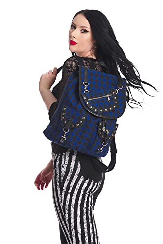 Lost Queen Yamy Tartan Skull Drawstring Plaid Punk Emo Handbag Backpack (Blue)2