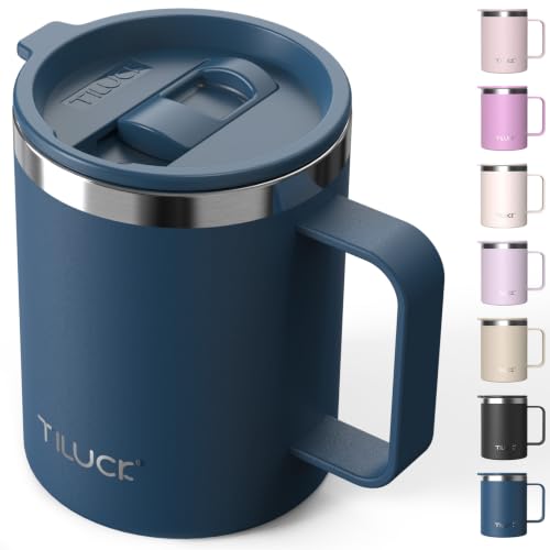 TILUCK 12 oz Insulated Coffee Mug with Lid and Handle