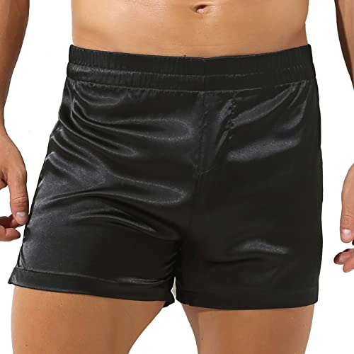 YiZYiF Men's Silk Satin Frilly Pajamas Shorts Nightwear Pants Sleep Bottoms Home Shorts Underwear