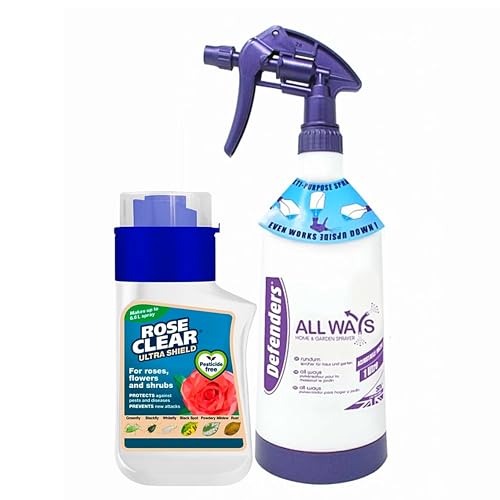 Rose Clear Bug Spray Killer - 1L Multi Purpose Home & Garden Spray Bottle & 3 in 1 Rose Ultra Shield Concentrate 200ml Insecticide and Fungicide Insect Killer. Rose Plant Protection with Topline Card