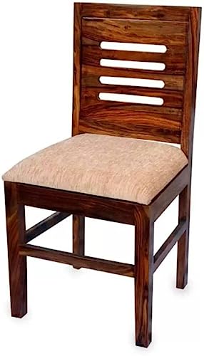 Image of Solid Sheesham Wood Set of Two Dining Chairs for Dining Room | Study Room | Office | Guest Room | Finish Color - Natural Brown Finish |