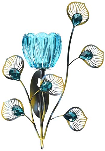 Zings & Thingz 57073537 Peacock Flower Wall Sconce, Blue