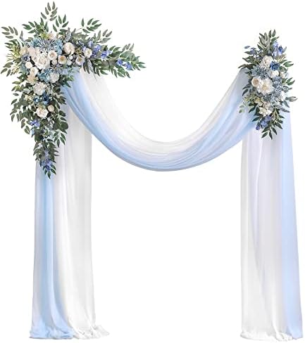Serra Flora Wedding Arch Flowers Swag with Drape Kit (Pack of 4) - 2pcs Artificial Flower Arrangement with 2pcs Drapes for Wedding Ceremony Arbor and Reception Backdrop Decoration (Blue)