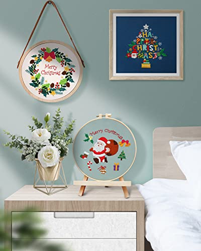 Image of TINDTOP Christmas Embroidery Kit for Adult, 3 Sets Embroidery Stitch Practice kit Include Embroidery Cloth Hoops Threads for Craft Lover Hand Stitch | 3 Sets Include Embroidery Cloth Hoops Threads for Craft Lover Hand Stitch