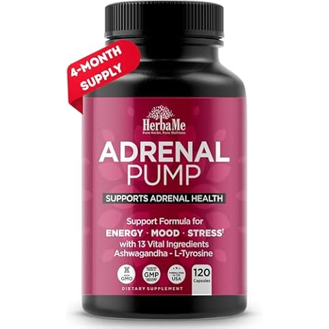 HerbaMe Cortisol Manager Supplement, Adrenal Support Health with Ashwagandha & L-Tyrosine, 120 Capsules, Helps Maintain Healthy Energy Levels and Stress Relief, Balance Mood, Fatigue Reducer Pills Cover