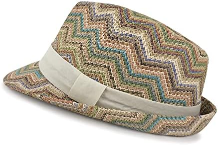 Bohemian Straw Fedora Hat with Chevron Pattern - One Size Fits Most Chevron Toyo Straw Aussie Fedora Hat – Village Hat Shop main image 4