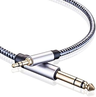 3.5mm to 6.35mm TRS Stereo Audio Cable 3M, Gold-Plated Terminal Silver Color Zinc Alloy Housing 3.5mm 1/8" Male TRS to 6.35mm 1/4" Male TRS Nylon Braided Stereo Audio Cable for iPhone, Amplifiers (3M)