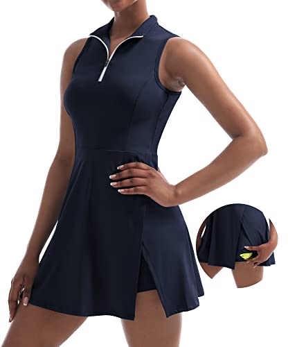 CUGOAO Damen-Tenniskleid, Golfkleid, Workout-Kleid mit Shorts und Taschen für ärmellose Sportkleider, Blau, Klein CUGOAO Damen-Tenniskleid, Golfkleid, Workout-Kleid mit Shorts und Taschen für ärmellose Sportkleider, Blau, Klein