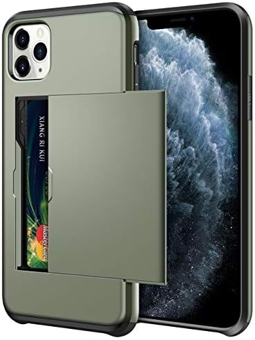SAMONPOW Wallet Case for iPhone 11 Pro Max Case with Card Holder Dual Layer Hybrid Shell Heavy Duty Shockproof Anti Scratch Soft Rubber Bumper Cover Case for iPhone 11 Pro Max 6.5 inch Olive Green