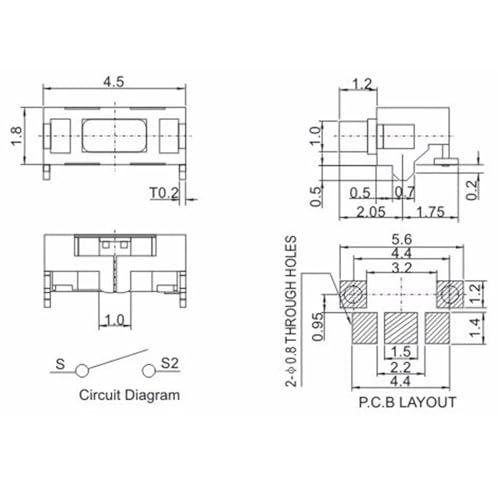 Interruptor de tacto SMD 2x4 micro microswitch lateral para placa de circuito impreso 3