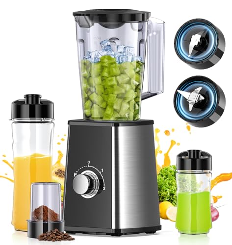 Smoothie Blender, Personal Blenders for Smoothies and Shakes, Smoothies Maker and Coffee Grinder with 2 To-Go Cups, Countertop Blender for Kitchen, BPA Free