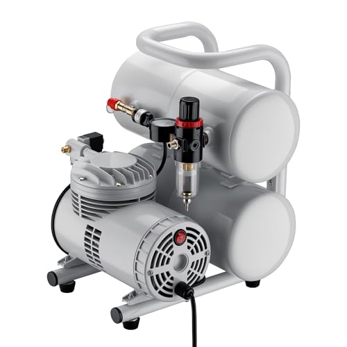 Wiltec Compresor para aerógrafo AS06T 1/4 CV con accesorios, para pistola aerográfica con alto caudal de aire 65 69 l/min, potente aire comprimido 3,2 bares, para diseño con aerógrafo