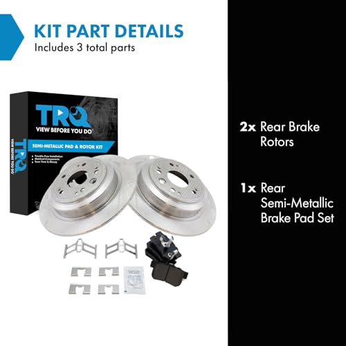 Image of TRQ Rear Brake Pad and Rotor Set Semi Metallic Vented Rotors | For 2010-2011 Honda Accord Crosstour 2012-2015 Crosstour