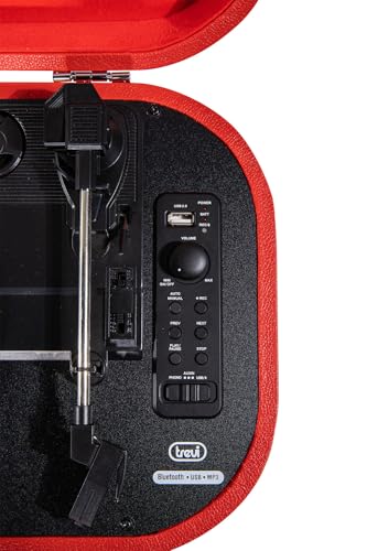 Trevi Tt 1020 Bt Giradischi Vintage Portatile A Valigetta Con Lettore Vinili 33/45/78 Giri, MP3, Usb, AUX-IN, Encoding, Batteria Ricaricabile E Altoparlanti Stereo Incorporati, Design Retrò, Rosso - 4