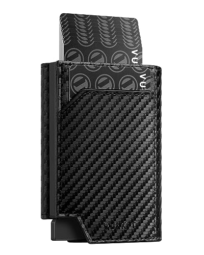 VULKIT Pop Up Geldbörse Herren Portemonnaie Leder Kreditkartenetui RFID Schutz Kartenetui Herren mit Münzfach Magnetverschluss Geldbeutel für Männer, Kohlefaser