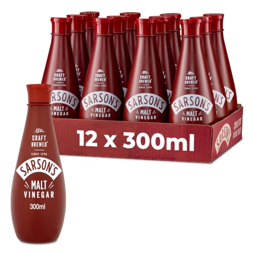 Sarsons - Malt Vinegar PTB 12 x 300ml British Vinegar - Classic Taste for Chips Marinades Condiments - Traditional UK Recipe Gluten-Free