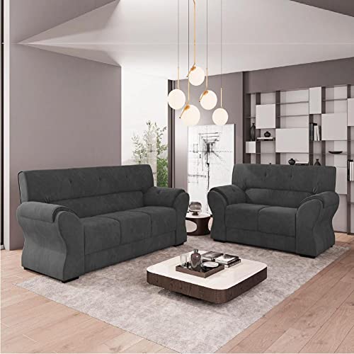 Conjunto de Sofá 2 e 3 Lugares Holanda Cinza Suede