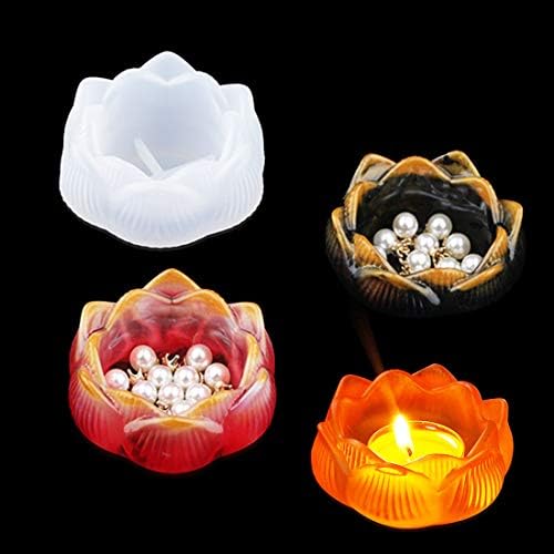 Bekecidi 4 PCS Candle Holder Resin Moulds, Lotus Flower Candlestick
