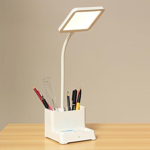 Miniatura 4 de Lámpara de escritorio para oficina en casa, luz LED cálida, soporte para teléfono y soporte para bolígrafo, protección ocular, manguera flexible,
