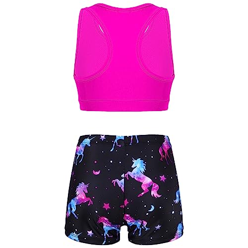 Girls 2 Piece Athletic Gymnastic Dance Sports Bra Crop Top with Shorts Set2