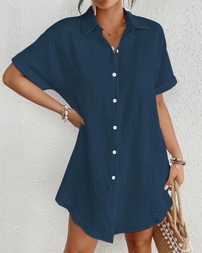 Image of Bsubseach Women Swimsuit Coverup Shirt Dress Button Down Bathing Suit Cover Up Beach Vacation Outfits