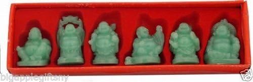 Set of 6 JADE COLOR Feng Shui Laughing HAPPY Buddha Figures & Statue Luck