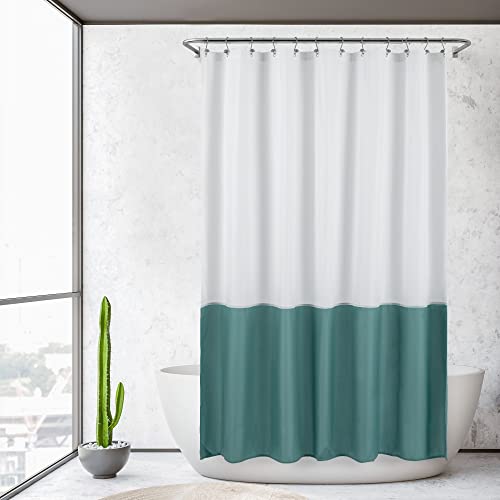 Image of ALYVIA SPRING Waterproof Fabric Shower Curtain or Liner White /Teal, 72x72