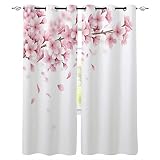 CHARMHOME Grommet Curtain Pink Cherry Blossom with Branches Garden Art Print Window Curtains Draperi