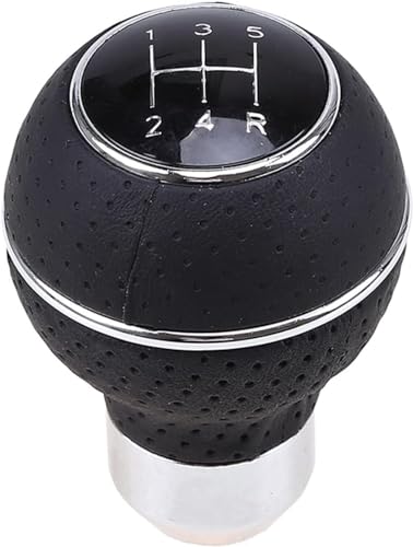 Image of AutoBizarre 5 Speed Aluminum Base Metal Ring Leather Covered Gear Knob Gear Shifter Handle Knob for All Manual Transmission Cars (Silver)