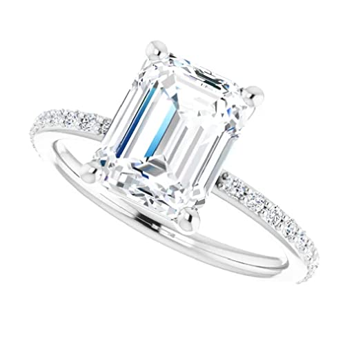 1.5 CT Emerald Cut IGI Certified Lab Grown Diamond Solitaire Accented Engagement Ring for Women | Wedding/Bridal Rings Gift for Her | 10K/14K/18K Solid White Gold & Size 4-12