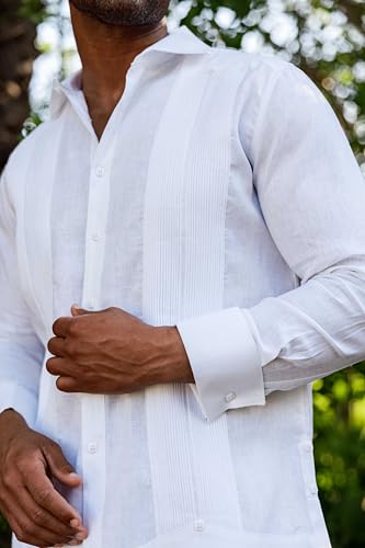 Mojito Men’s 100% Linen Wedding Shirt – Framed Pleat Guayabera Chacabana with French Cuffs4