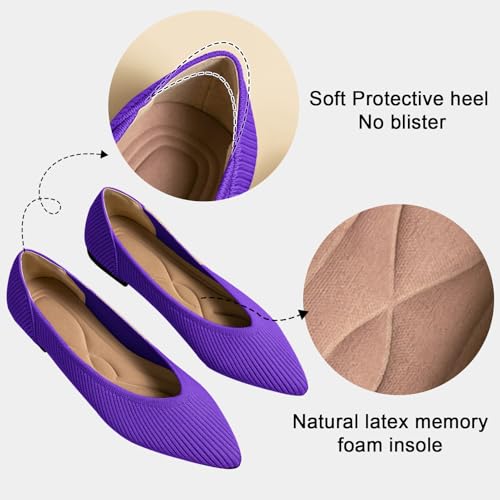 Image of TINGRISE Women's Flats Shoes Pointed Toe Knit Ballet Comfortable Dressy Slip On Flat