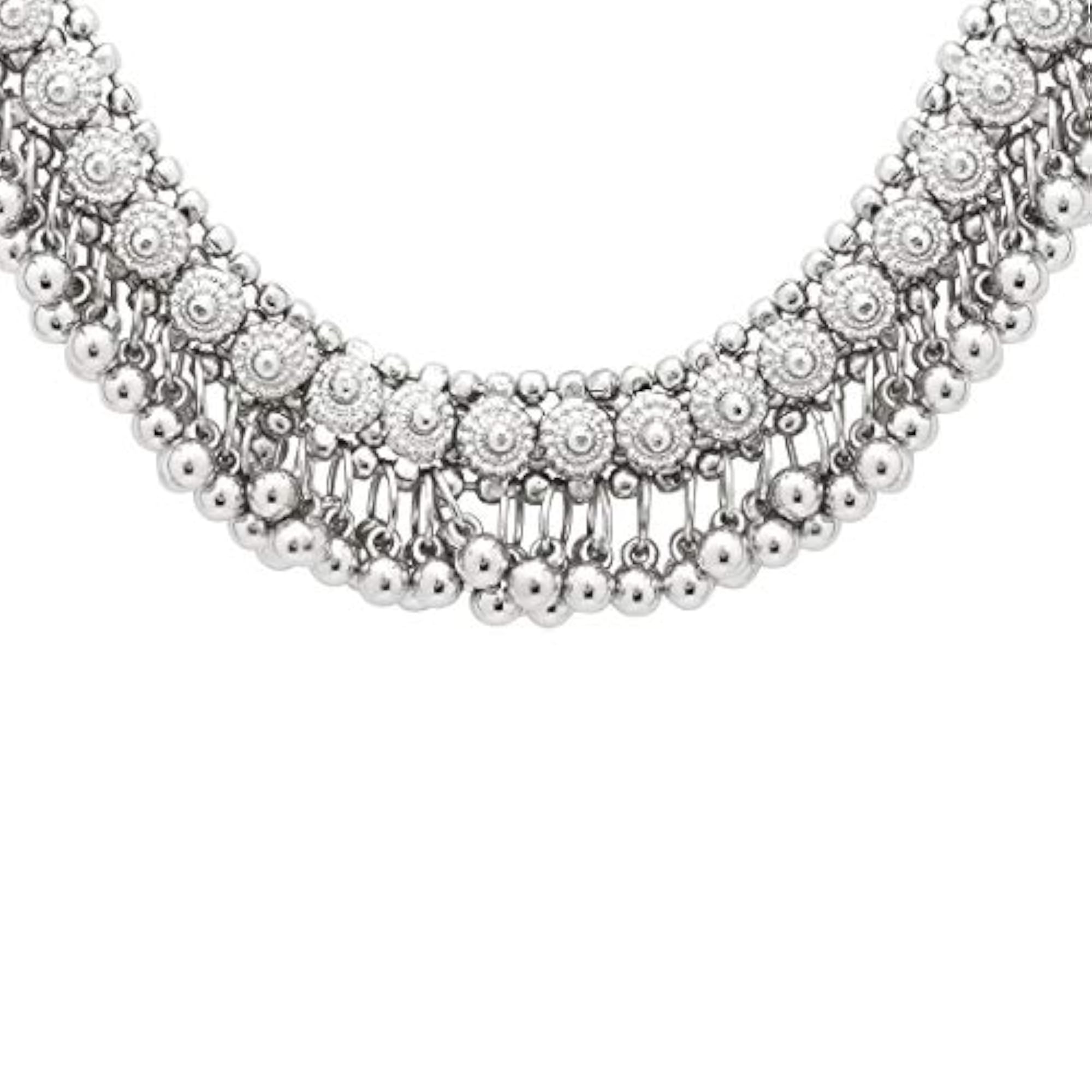 German Silver Oxidised Ghoongroo Necklace Set with Earrings