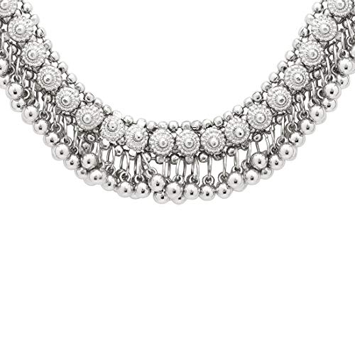 German Silver Oxidised Ghoongroo Necklace Set with Earrings