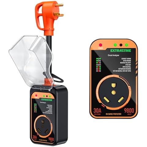 EXTRACTME RV Surge Protector 30 Amp, 9800 Joules RV Circuit Analyzer Surge Guard with Waterproof Full Cover and Anti-Theft Ring, RV Adapter Plug for Camper &Trailer (3 Plug) Cover