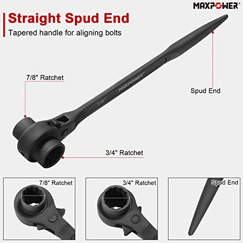 Maxpower 2 Pieces Spud Ratchet Set, 3/4 Inch X 7/8 Inch Dual Socket Spud Ratchet, 17Mm X 19Mm Metric Spud Ratchet Scaffold Wrench #TOP1