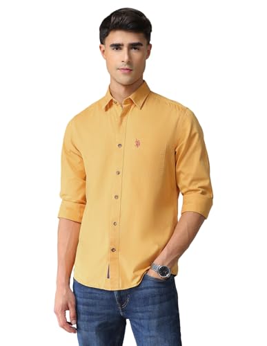 Image of U.S. POLO ASSN. Solid Slim Fit Shirts for Men - 100% Cotton, Full Sleeve Mens Casual Shirts