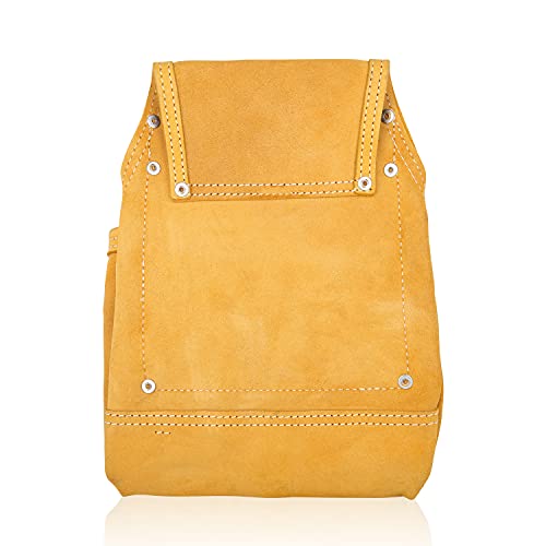 Image of LAUTUS Nubuck Top Grain Leather Tool Pouch Bag | Carpenter, Construction, Framers, Handyman | 10 Pockets, 2 Hammer Holders | 100% Leather |
