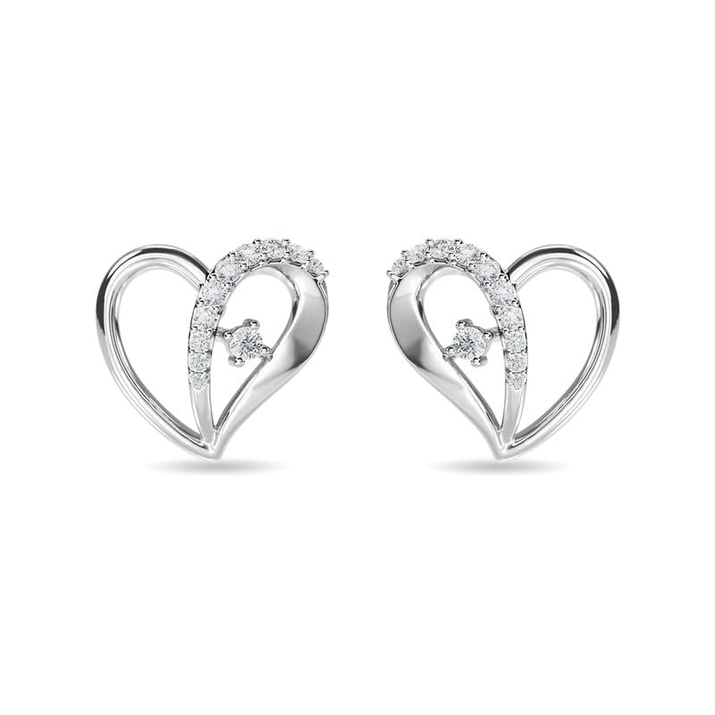 Image of KISNA JEWELS 18K BIS Hallmark Pure White Gold & SI Real Diamond Hearts Earrings For Women with Screw Back clouser