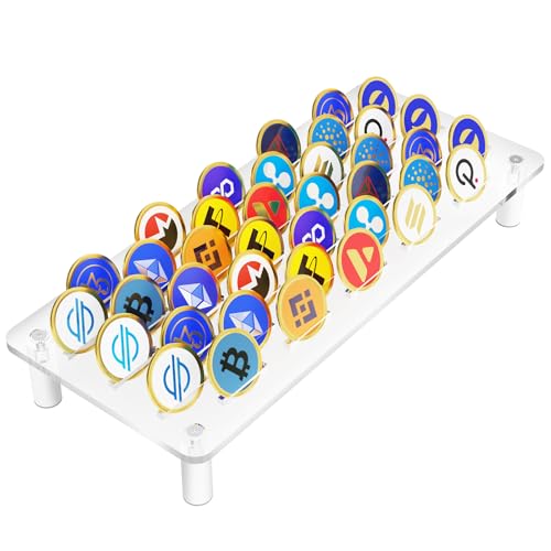 NiHome Transparent Acrylic Challenge Coin Holder for Coin Collections – Holds Up to 38 Coins, Wide-Angle View Stand with Sleek Slot Design, Ideal for Home and Office Display and Organization