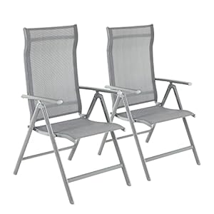 SONGMICS Set van 2 opvouwbare tuinstoelen, buitenstoelen, robuust aluminium frame, rugleuning in 8 posities, belasting 120 kg, grijs GCB29GY