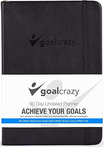 Goal Crazy Undated Planner - 90 Day Guided Journal, 2022 2023 Weekly Organization, Productivity Habit Tracker, Inspirational, Life Setting, Leather, Almond Pages (black)