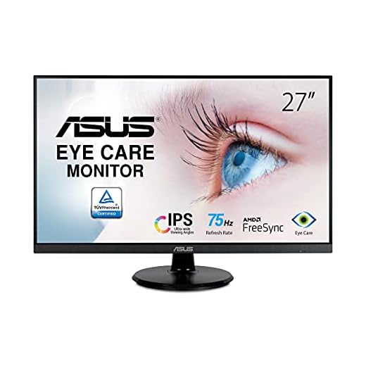 ASUS 27” 1080P Monitor (VA27DQ) - Full HD, IPS, 75Hz, Speakers, Adaptive-sync/FreeSync™, Low Blue Light, Flicker Free, VESA Mountable, Frameless, HDMI, VGA, DisplayPort, Tilt Adjustable, BLACK