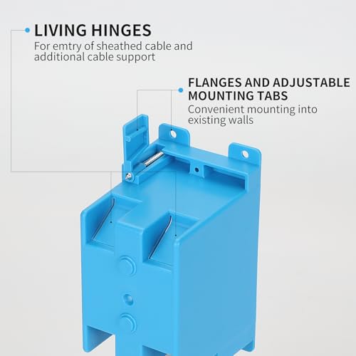 Image of XIUTE(Pack of 6) Single Gang Old Work Box,Old Work Box 1 Gang,Living Hinges,Adjustable Mounting Tabs，60 cu. Inches,ETL,Blue