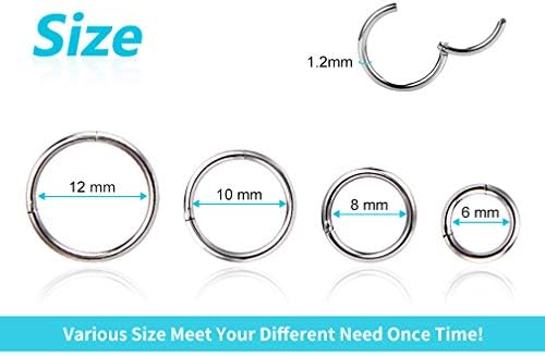 16G Nose-Rings-Hoop-Body-Piercing-Ring,Surgical Seamless Stainless Steel Hinged Clicker Eyebrow Septum Lip Belly Button Piercing Hoop,6mm 8mm 10mm 12mm 4 Pcs Segment Ring Unisex Earrings Body Jewelry Set